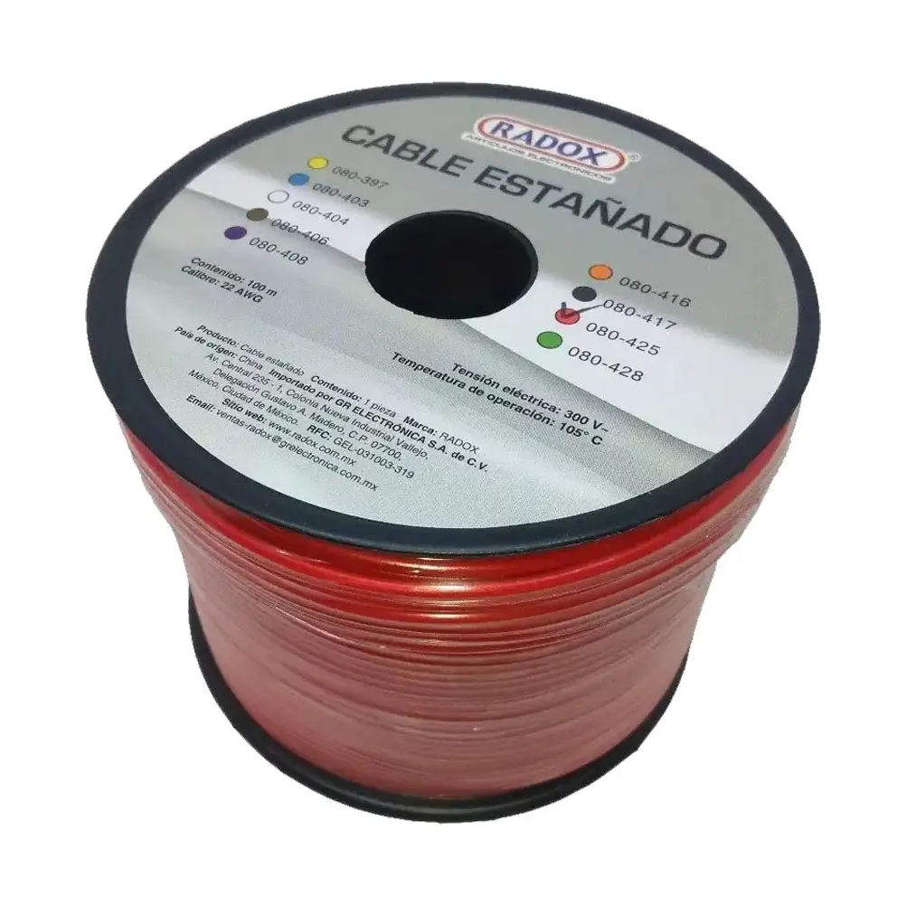 Cable Estañado Calibre 22 AWG (Rojo)